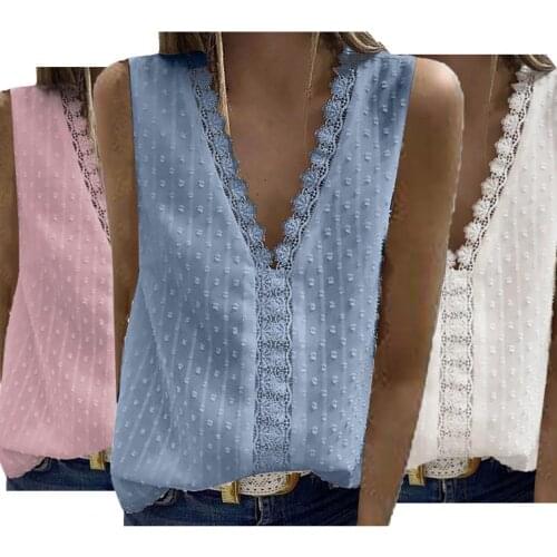 Lace Flower Blouses Women Hallow Out Sexy Sleeveless Casual Shirts V-neck Summer Solid Color Elegant Top рубашка женская