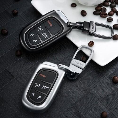 Aluminium alloy car key case fob cover for Jeep Grand Cherokee Chrysler 300C Renegade Fiat Freemont 2018 2019 key buckle