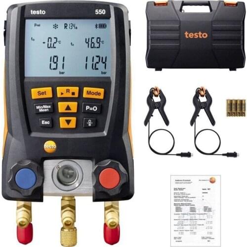 Testo 550 Digital Manometer Manifold Refrigeration Gauge with 2pcs Clamp 3pcs Hoses Refrigerant Meter Set Probes Pressure Gauge