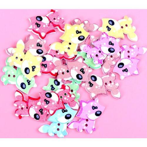 30pcs Mixed cartoon Dog Painted Wooden decorative Buttons For Sewing Scrapbooking Crafts 27x26mm