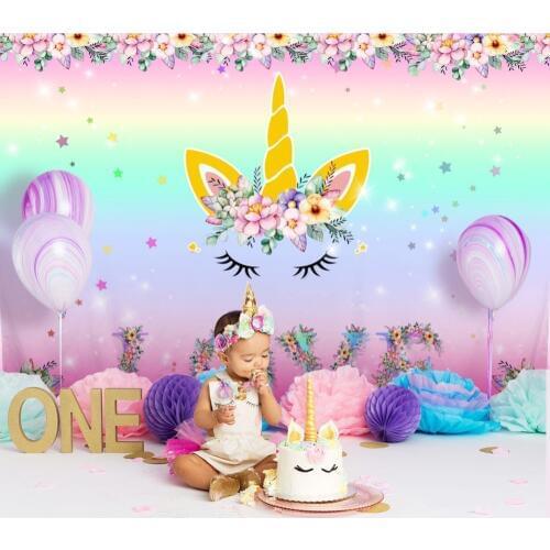 Unicorn Birthday Party Photography Backdrops, Newborn Baby Shower Photo Background Rainbow Flower Love Backdrop Photo Studio 118