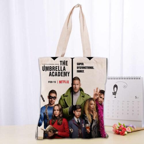 New Umbrella Academy Canvas Tote Bag Cotton Cloth Shoulder Shopper Bags for Women Eco Foldable Reusable Shopping Bags 0406