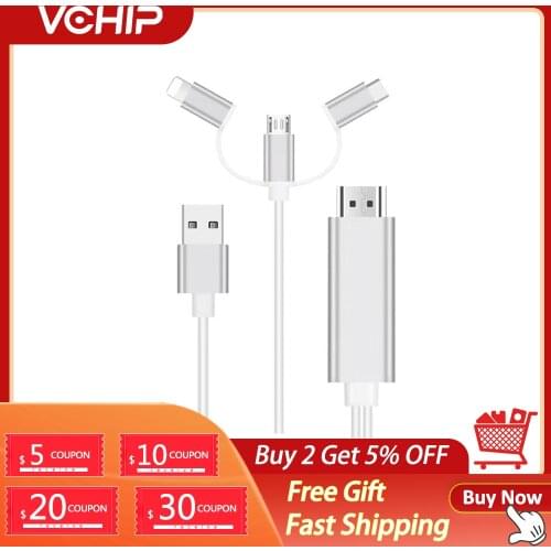 VCHIP Move HD Cable For Projector Apple Android Huawei Mobile Phone HDMI Video TV With Screen And Audio 3 In 1 Plug-In