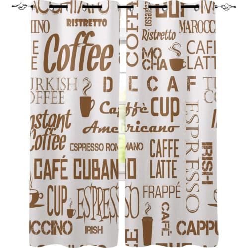 Coffee Cup Word Brown Beans Bedroom Kitchen Window Curtains Curtains For Living Room Decorative Items