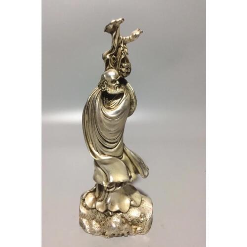 Collection Chinese Tibetan Silver Handmade Carved Damo Dharma Master Buddha Statue Gift Home Decoration
