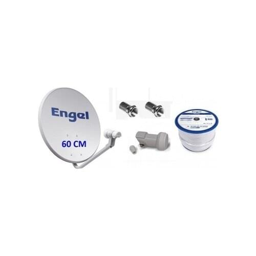 Kit satellite dish Engel 60 cm + LNB + 20 mts coaxial cord + F connectors