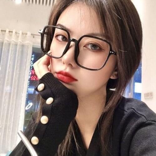 Korean Women Super Large Square Glasses Frame Anti-radiation Anti-blue Light Big Face Thin Transparent Flat Mirror Glasses