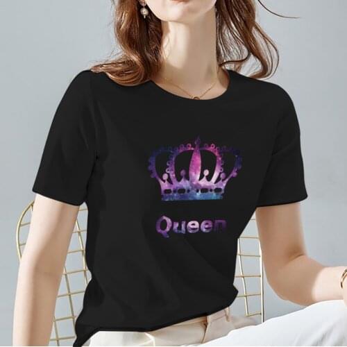 Female Top Tee O Neck Basis T Shirt High Quality Soft Tshirts Vogue Crown Queen Letter Print Series Short Sleeve Womens Clothes