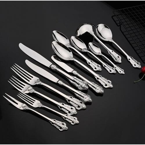 Silver Tableware Cutlery Set 304 Stainless Steel Dinnerware Set Fork SpoonsKnife Dinner Set Complete Kitchen Tableware Mirror