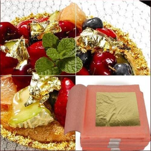 24K genuine gold leaf, edible gold leaf , 50 pieces , leaf size 4.33X4.33 cm