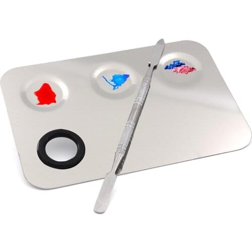 Stainless Steel Watercolor Paint Palette Tray Mixing Rod Spatula Set For Nail Art School Supplies Oil Painting Makeup Tools