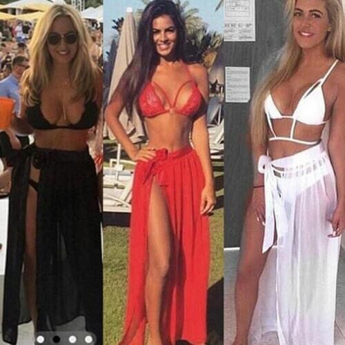 Hirigin 2020 Beach Bikini Cover Ups Wrap Mesh Skirt Women Solid Lace Up Split Maxi Skirts Bathing Suit Sexy Swimsuit Beachwear