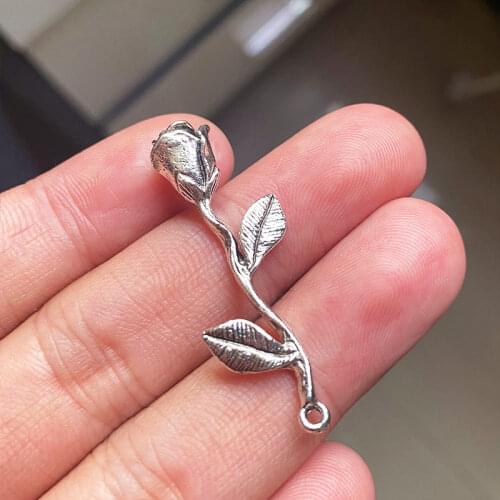 4pcs/Lot 39x16mm Rose Flower Charms Tibetan Silver Color Pendant Fit For Earring Jewelry Making Handmade Accessories Crafts