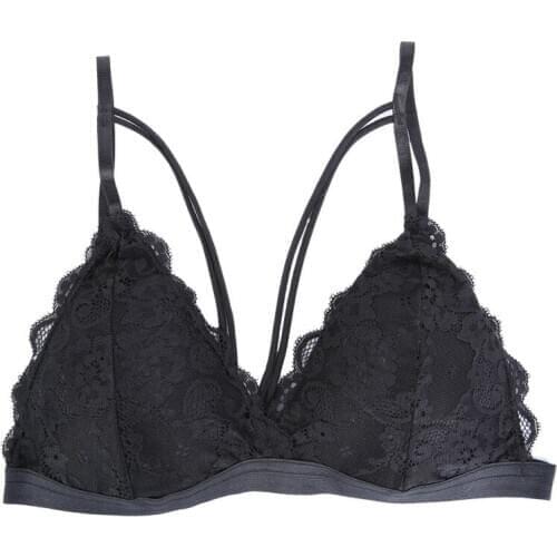 Qood quality Cotton Women Floral Sheer Lace Triangle Bralette Bra Bustier Crop Top Unpadded Lined Black/White