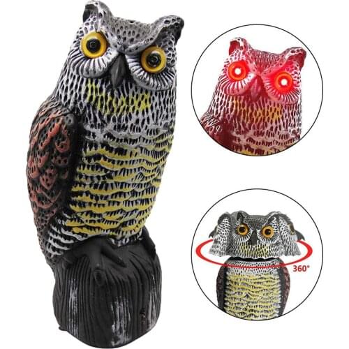 Realistic Bird Scarer Rotating Head Sound Owl Prowler Decoy Protection Repellent Pest Control Scarecrow Garden Yard Decor