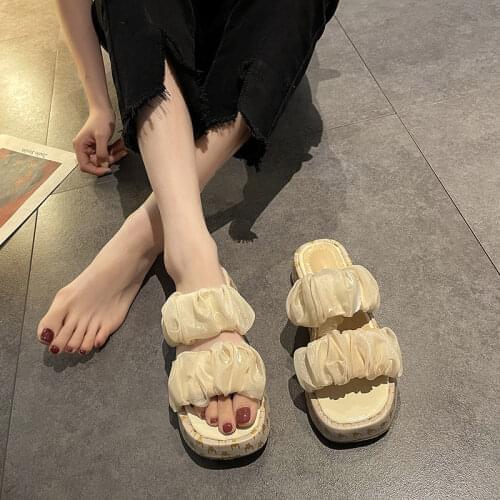 Sandals and Slippers Female Summer 2021 New Muffin Thick Bottom Beach Shoes Net Infrared Wear Fashion Increase Slippers Female T