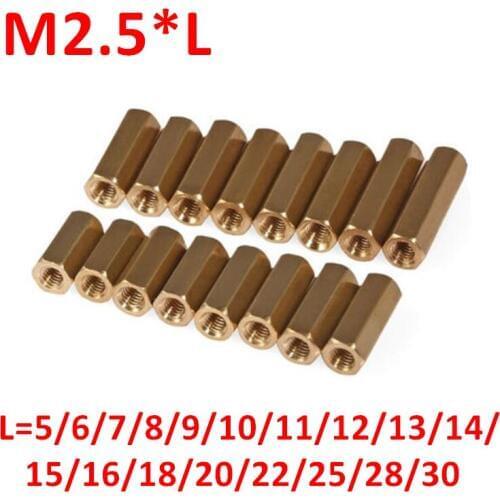 M2.5 Hex Screw M2.5 Thread Female Hexagonal Brass PCB Standoffs Spacer Screws M2.5*5/6/8/9/10/11/12/13/14/15/16/18/20/22/25/30mm
