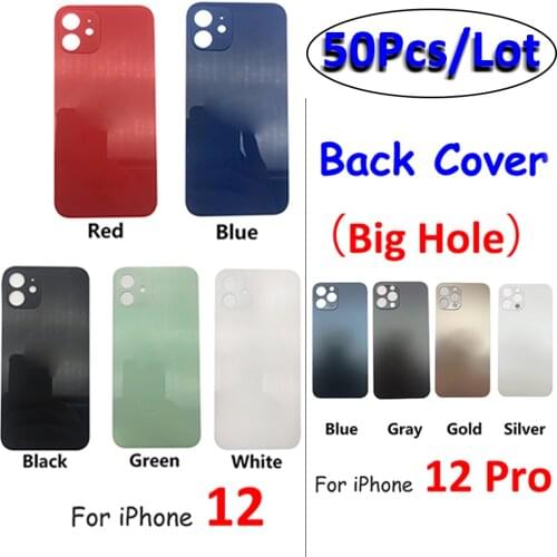 10Pcs/Lot,Big Hole Back Glass Rear Cover For Iphone 12 Pro Battery Door Housing Battery Glass Back Cover