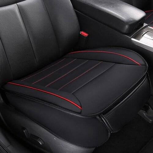Universal Full Surround Black+Red Stitch PU Leather Car Front Seat Cover Protector Cushion Breathable Vehicle Auto Chair Pad Mat