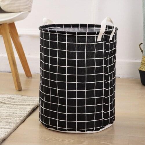 Bucket Dirty Clothes Basket Box Linen Fabric Canvas Organizer Foldable Laundry Basket Simple Style Printed Toy Storage