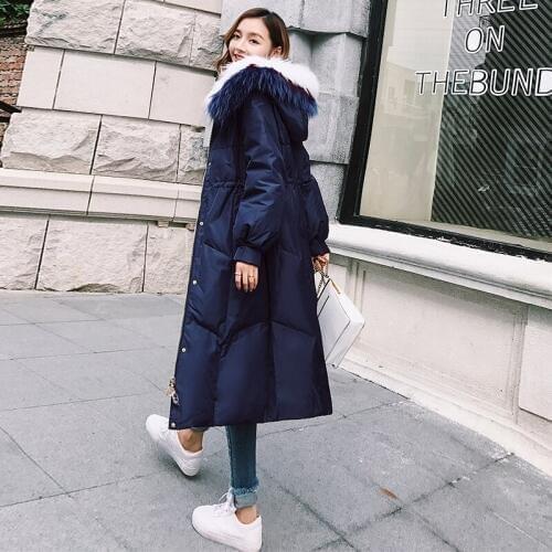 New Fashion Winter 90% Duck Women Luxury Natural Fur Coat Long Hooded Down Jacket Parka casaco LX2263