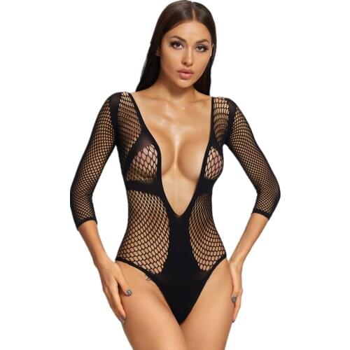 Deep V-neck Black Mesh Sexy Bodycon Bodysuit Women Bodysuit Backless Rompers Female Jumpsuit Beach Party Top Overalls Clubwear