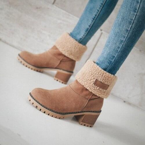 2021 Winter Boots Women Shoes Warm Comfortable Casual Snow Boots Round Toe Female Plush Mid Heel Boots Ladies Mid-Calf Boots
