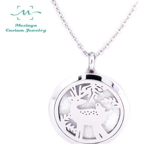 1 piece mesinya Christmas Reindeer (30mm) Aromatherapy/Essential Oils 316L Stainless Steel Diffuser Locket pendant Necklace
