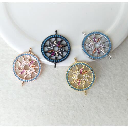 10 Pieces Turkish Style Sun flower Double Bails Connector CZ zircon Micro pave Charm DIY Bracelet necklace Jewelry making C115
