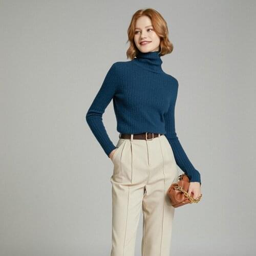 2021 woman winter 100% Cashmere sweaters knitted Pullovers jumper Warm Female Turtleneck blouse blue long sleeve clothing