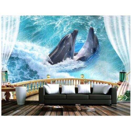 3d wallpaper custom 3d wall murals wallpaper balcony sea ocean dolphin background wall paintings 3d living room photo wallpaper