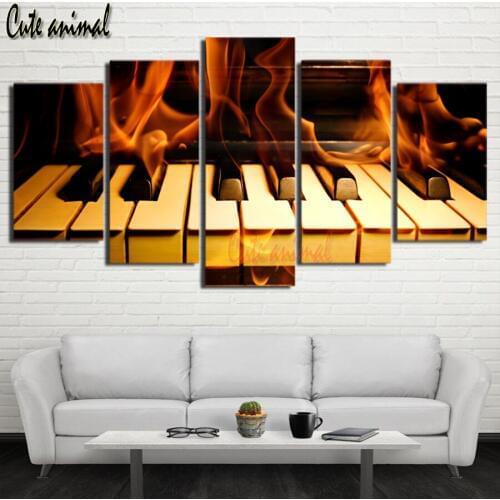 5 Pieces Piano keys flame abstract art Diamond Painting Rhinestone Full Square Round 5D DIY Diamond Embroidery Cross Stitch Kits
