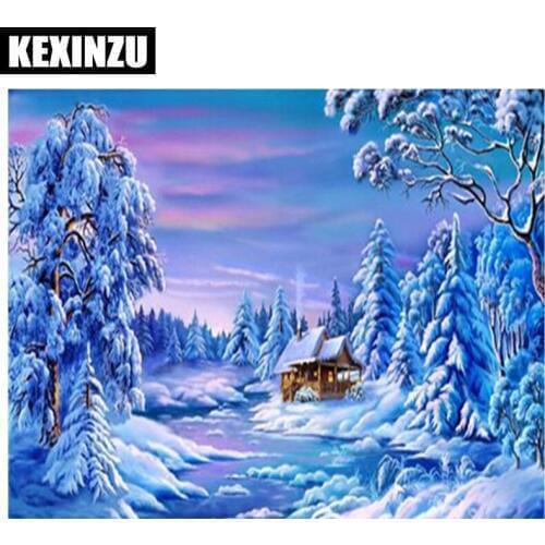 5d diy diamond painting cross stitch diamond embroidery landscape winter snow tree scenery and diamond mosaic Christmas