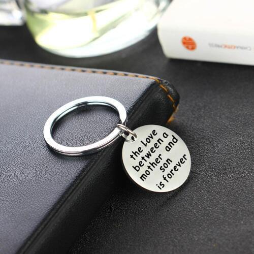 12PC The Love Between A Mother And Son Is Forever Keyrings Stainless Steel Charm Keychains Family Party Christmas Gifts Jewelry