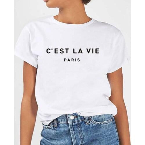 C'est La Vie T-shrits New Women Short Sleeve Letter Print Tshirt Stylish Summer Crewneck Tumblr Hipster Cotton Tee Top Plus Size