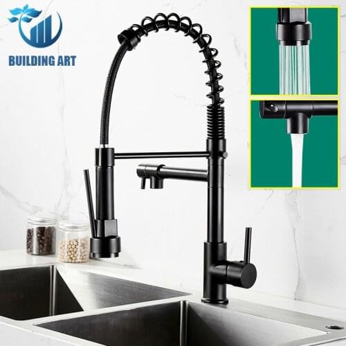 Black Brass Spring Kitchen Faucet The Faucet In Kitchen Mixer Crane Faucet Kitchen Shower&Column Mode Pull Down Rotatable