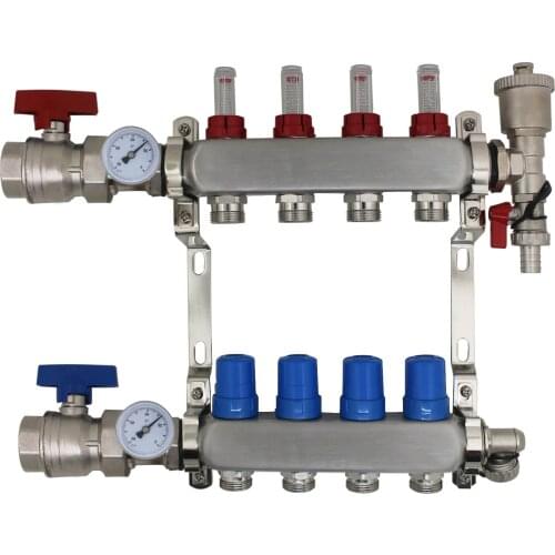 DN25 PEX1/2 2-8way 304 stainless steel floor heating manifold with flow meter heating water manifold