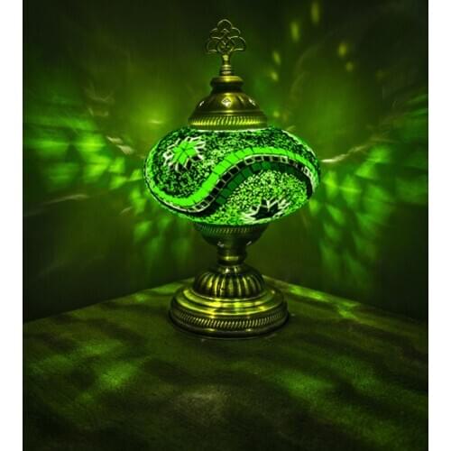 Handmade Turkish Moroccan Mosaic Authentic Vintage Art Deco Table Bedside Lamp, Green Colors, 4 Patterns