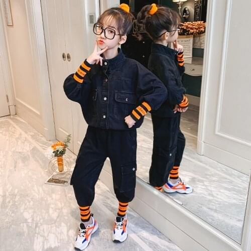 Hip Hop Baby Girls Clothes Jeans Denim Suit Sets 6 8 10 12 13 Years Teens Kids Girl Boys Jacket Coats jeans Autumn Winter Outfit