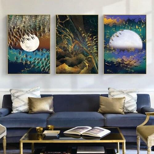 Unframed Abstract Golden Bird Canvas Art Painting Prints Modern Luxury Wall Decorative Posters for Living Room Office Home Decor