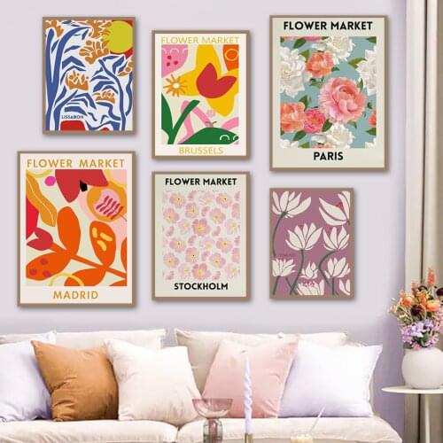 Colorful Wall Art Canvas Painting Leaf Flower Market Vintage Paris Nordic Posters And Prints Decor Pictures For Living Bedroom