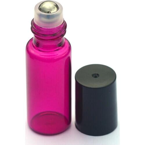 1pcs Hot 5ml Perfume Essential Oil Roll Rose Red Glass Bottle Refillable Empty Roll-On Bottle