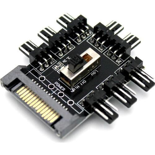 Multi Way Splitter Cooler Cooling Fan Hub PC Computer SATA 1 to 8 3pin 12V Power Socket PCB Adapter Power Supply for BTC Mining