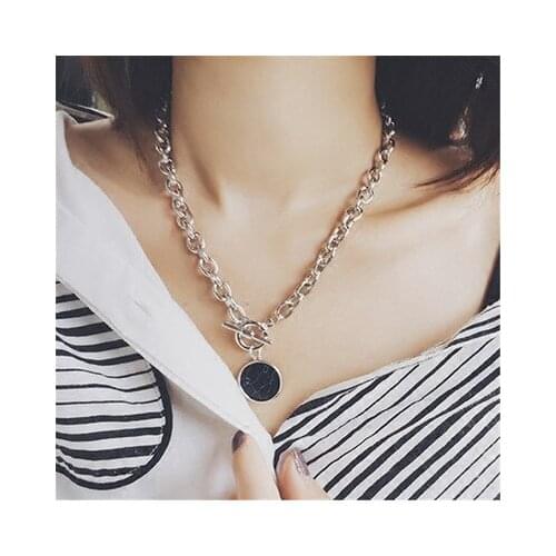 Fashion Black Round Marble Necklace Casual Short Clavicle Chain Pendant Necklace Women Girl Gift Wholesale