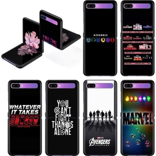Marvel Avengers cute text logo Fashion Mobile Hard Shockproof Cover For Samsung Galaxy Z Flip 3 5G Black Fundas Phone Case