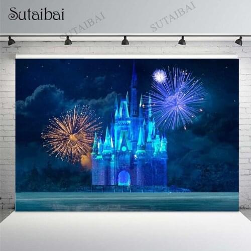 Night Magic Blue Ice Frozen Castle Firecrackers Fireworks Photo Backdrop Princess Girls Fairy Tale Background Photography Decor