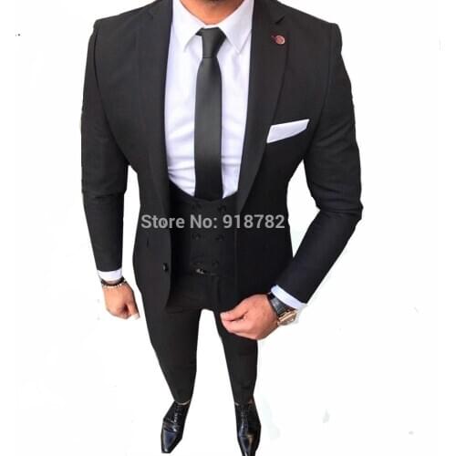 2018 Latest Coat Pant Designs Black Slim Fit Men Suit Formal Skinny Wedding Blazer Prom Gentlemen Groom Mens Tuxedo Custom Made
