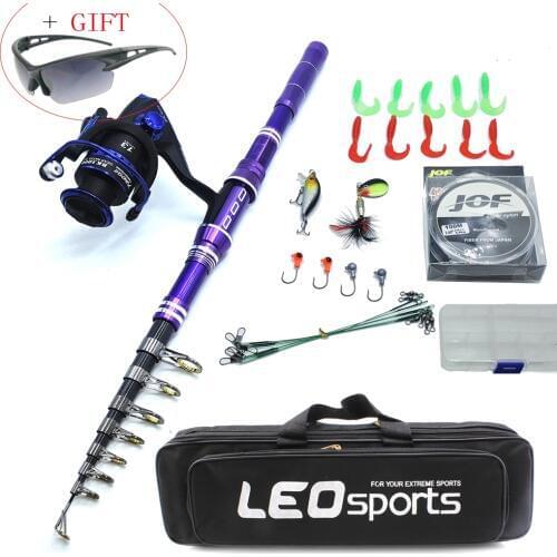 2019 new 1.8-3m telescopic fishing rod combo with spinning reel lure box set line 1 bag boat rock short hard portable travel rod