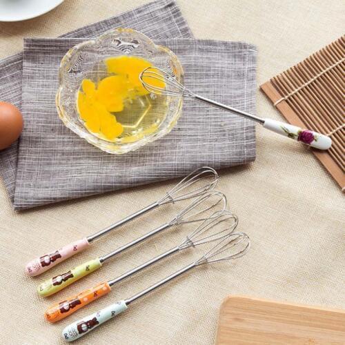 Practical Cute Cartoon Ceramic Handle Manual Beaten Eggs Whisking Cream Butter Stainless Steel Kitchen Tools Egg Beaters
