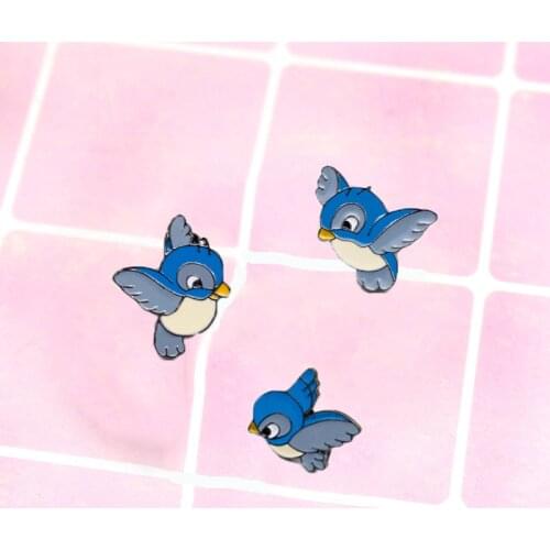 RNG 3 kinds of mini blue bird Metal Enamel Pin cute cartoon animal children like clothes cute badge bag accessories Brooch gift